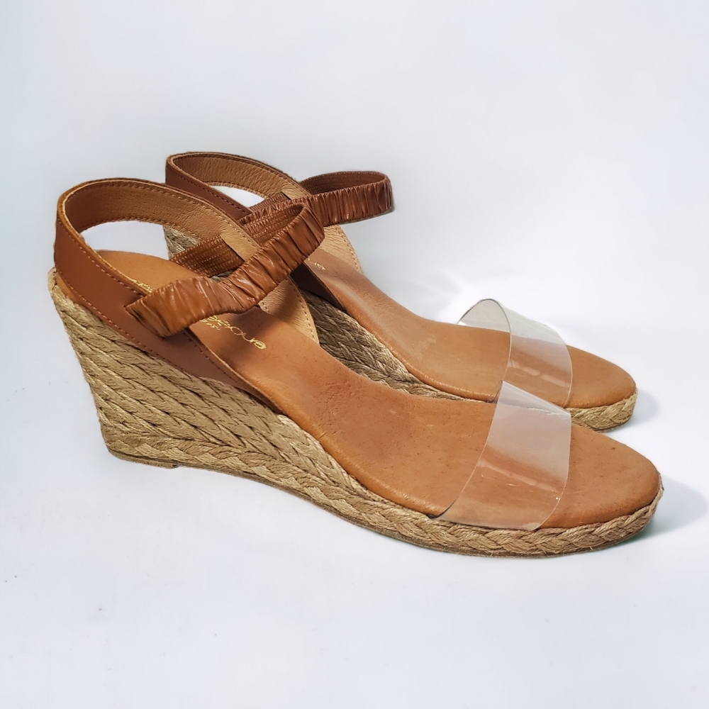 Women’s Tan Espadrille Wedge Sandals with Clear Strap